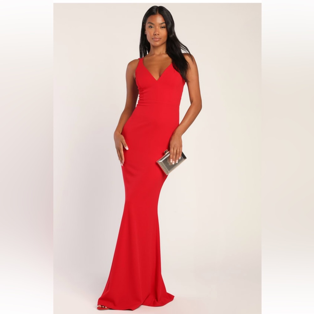 Lulu’s All this Allure Red Strappy Backless Mermaid Maxi Dress